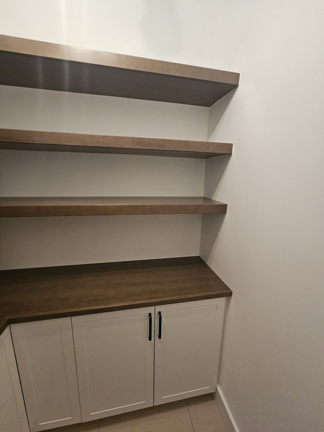 Pantry prep counter with full-height storage above
